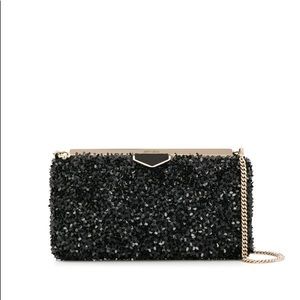 Jimmy Choo Black and Gold Ellipse glitter clutch